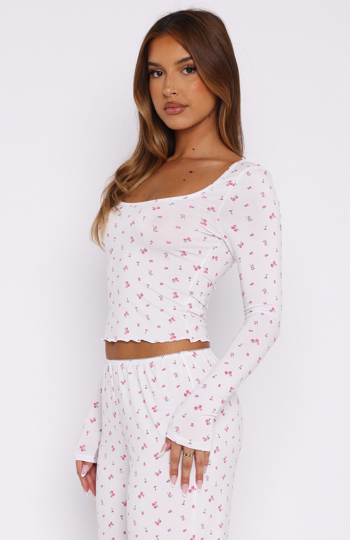 Dreamy Long Sleeve Pyjama Top Pink Blossom
