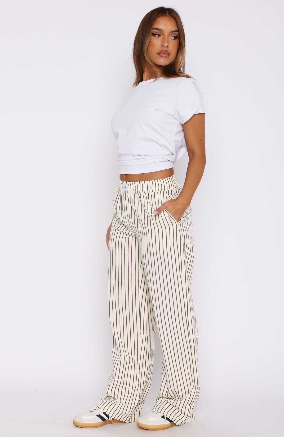 Wondering About You Striped Pants Cream/Chocolate