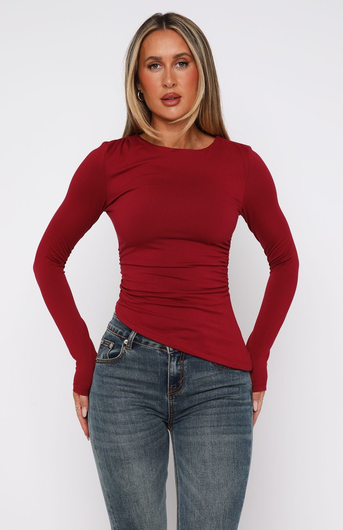 She Don't Play Long Sleeve Top Wine