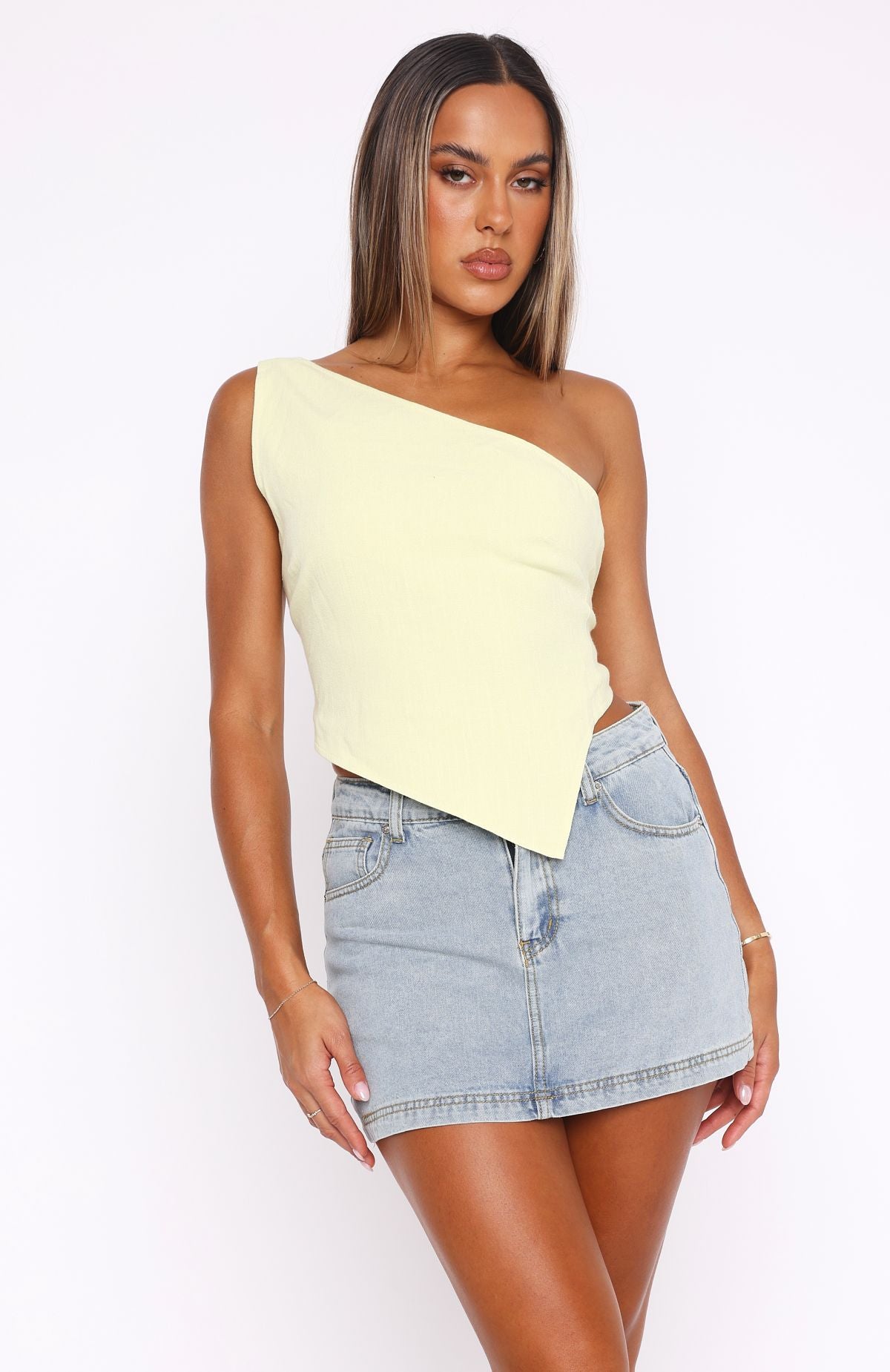 Better Myself One Shoulder Top Lime