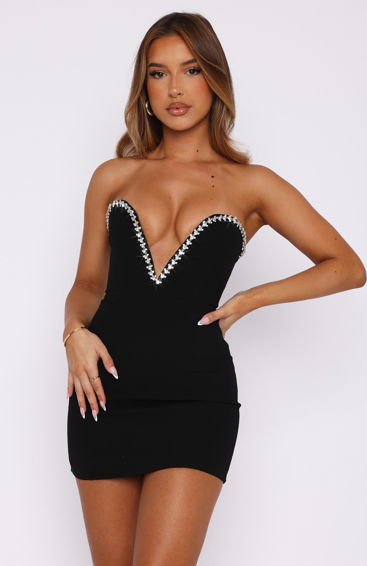 Champagne Showers Strapless Mini Dress Black