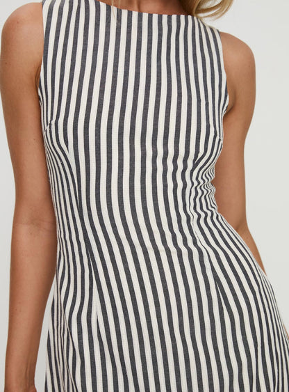 yumiko Shift Mini Dress Grey Stripe
