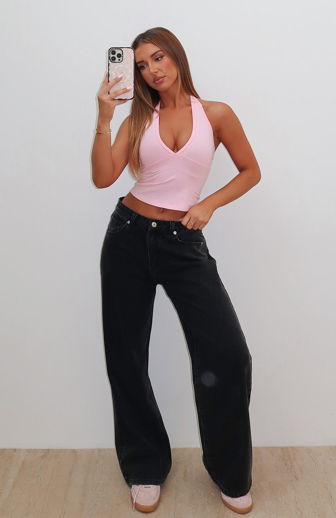 About A Girl Mid Rise Wide Leg Jeans Black Acid