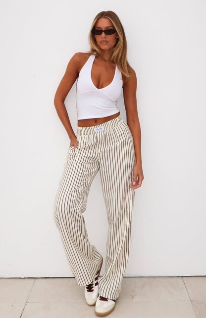 Wondering About You Striped Pants Cream/Chocolate