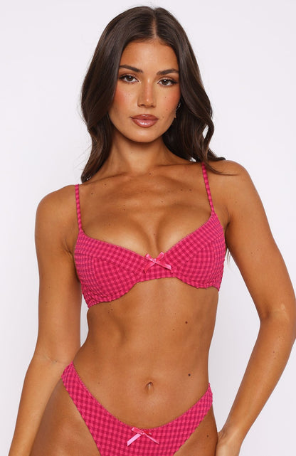 Beachside Bikini Top Fuchsia Gingham